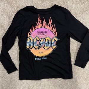 Kids AC/DC Black long sleeve with Pink and Orange Flames. Size L
